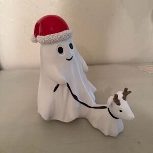 Festive Ghost Figurine with Santa Hat